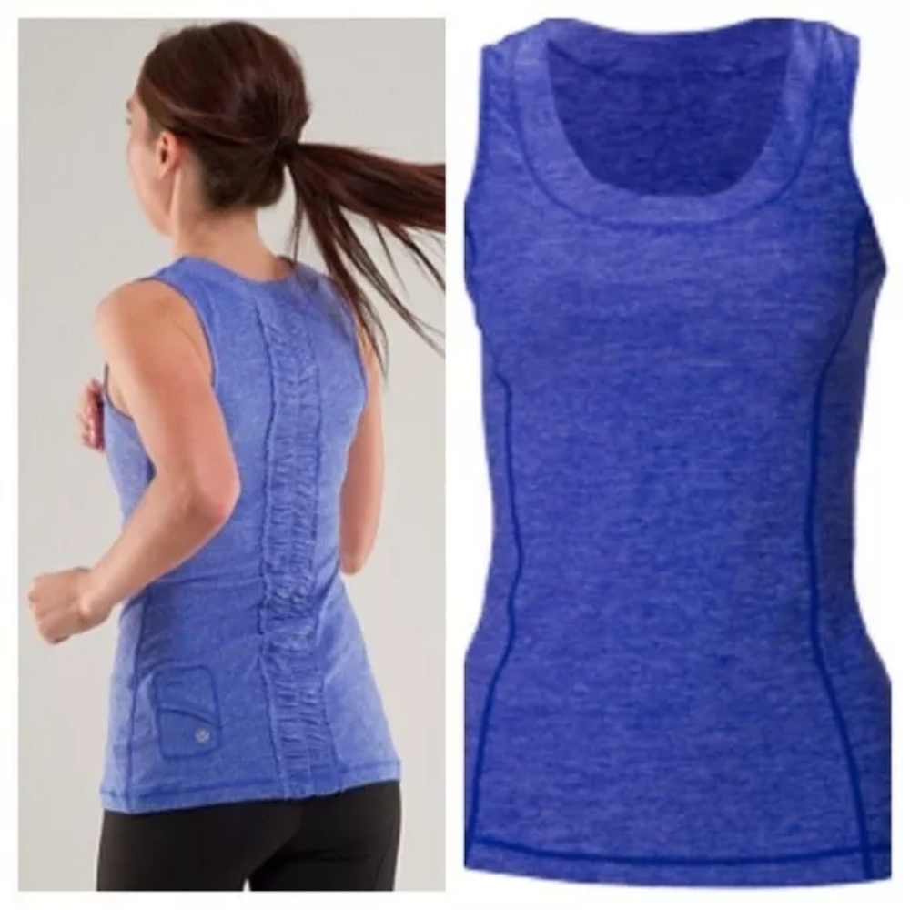 Lululemon Dash Tank BluePurple Tank Top Size 8 Small Ruffle Back Pocket